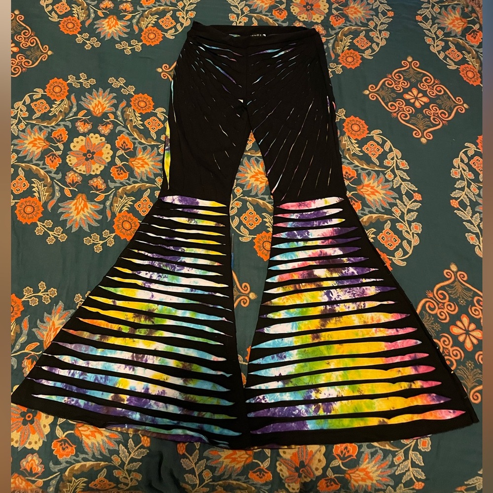 Jayli black and rainbow tie-die pants (P-2)